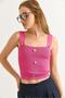 Button Accessory Strap Knitwear Crop Blouse Pink - 3