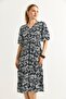 Double Breasted Collar Gathered Waist Midi Dress Black - 2