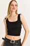 Square Neck Crop Knitwear Blouse Black