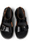 Women's Black Genuine Leather Adjustable Double Strap Sandals Hook And Loop Tasha - 3