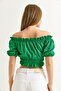 Madonna Collar Gathered Crop Blouse Green - 4