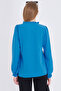 Women's Blue Collar and Front Ruffle Detail Long Sleeve Blouse with Elastic Sleeves Arm-25K001030 - 5