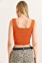 Square Neck Crop Knitwear Blouse Orange - 4