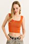 Square Neck Crop Knitwear Blouse Orange - 5