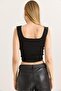 Square Neck Crop Knitwear Blouse Black - 3