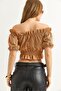 Madonna Collar Gathered Crop Blouse Brown - 3