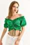 Madonna Collar Gathered Crop Blouse Green