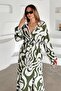 V-Neck Slit Detailed Patterned Dress Khaki 9350-E - 3