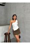 One Shoulder White Blouse with Side Slit Detail Missblz8085 - 6