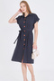 Women's Black Waist Belt Short Sleeve Shirt Dress Arm-25Y001065 - 4