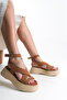 Suede High Sole Cross Thick Striped Women's Wedge Heeled Summer Sandals