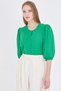 Women's Green Crew Neck Quarter Sleeve Shirt Arm-25Y001062 - 6