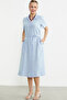 Buttoned Midi Length Shirt Dress - Blue - 3