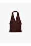 Wrap Fabric Textured Slim Fit Back Low-Cut Halter Neck Blouse - 5