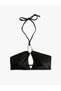 Shiny Bikini Top with Metal Accessories, Window Detail and Tie-Up Halter Neckline