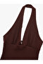 Wrap Fabric Textured Slim Fit Back Low-Cut Halter Neck Blouse - 6