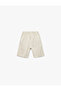 Linen Blend Bermuda Shorts with Pockets and Lace-Up Waist