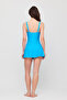 Turquoise Blue Adjustable Strap Gathered Slimming Effective Draped Dress Skirt Swimsuit - 7