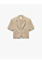 Viscose Cupro Fabric Buttoned Double-Breasted Crop Short Sleeve Blazer Jacket - 3