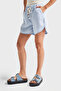 Women's Baby Blue 6S5-103 Loose Cut Midi Length Linen Viscose Fabric Shorts with Elastic Waist - 5