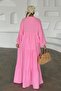 Bat Sleeve Button Detailed Muslin Casual Dress Pink 9330-E - 7