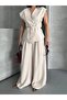 Women's Belted Vest Palazzo Pants Suit - 7