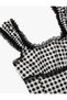 Lace Detailed Gingham Square Neck Sleeveless Ruffled Wrap Crop Blouse - 5