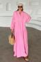Bat Sleeve Button Detailed Muslin Casual Dress Pink 9330-E