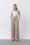 Women's Elastic Waist Side Piping Trousers - 32231Pnt - Beige