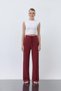 Women's Ribbed Waist Trousers -32224Pnt - Claret Red - 3