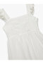 Square Neck Layered Embroidery Detail Long Strap Dress - 3
