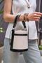 Canvas- Black Women's Contrast Stitched Bucket Hand and Shoulder Bag - 2