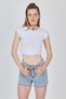 White Crew Neck Cotton Slim Fit Crop T-Shirt 9199m - 7