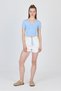 Blue V-Neck Gathered Crop T-Shirt 9201m - 2