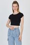 Black Crew Neck Cotton Slim Fit Crop T-Shirt 9199m