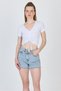 White V-Neck Gathered Crop T-Shirt 9201m - 7