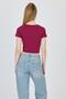 Burgundy V-Neck Gathered Crop T-Shirt 9201m - 5