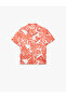 Cotton Short Sleeve Leaf Pattern Shirt