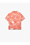 Cotton Short Sleeve Leaf Pattern Shirt - 2