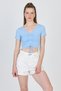 Blue V-Neck Gathered Crop T-Shirt 9201m