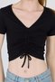Black V-Neck Gathered Crop T-Shirt 9201m - 4