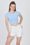 Blue Crew Neck Cotton Slim Fit Crop T-Shirt 9199m - 7