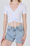 White V-Neck Gathered Crop T-Shirt 9201m - 6