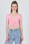 Pink V-Neck Ruched Cropped T-Shirt 9201m