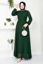 Green Chiffon Evening Dress with Stones and Sequins on the Sleeves - 2