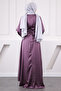 Purple Balloon Sleeve Satin Evening Dress - 3