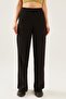 Women's Black High Waist Drawstring Wide Leg Sweatpants - 6