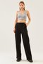 Women's Black High Waist Lace Up Elastic Waist Wide Leg Sweatpants