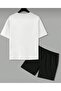 Unprinted Oversize Mold White T-Shirt and Black Shorts Double Set Unisex - 2