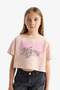 Girls' Crop Crew Neck Printed Short Sleeve T-Shirt